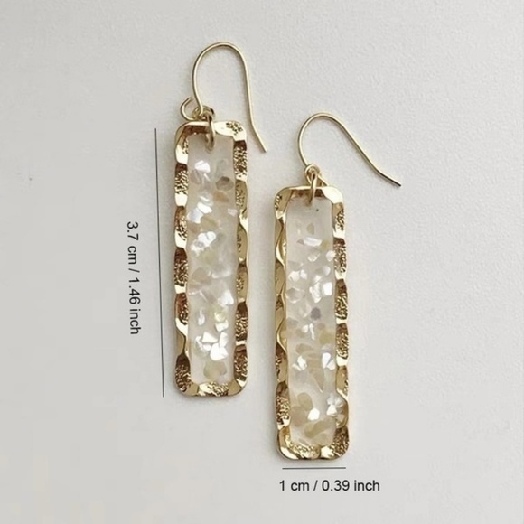 Rectangle Drop Mother of Pearl Acrylic Earrings - Picture 5 of 5